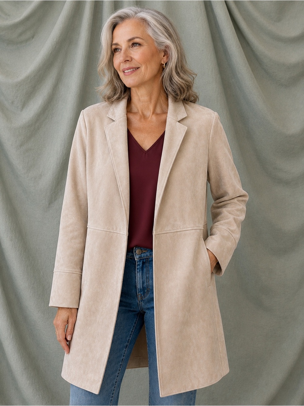 Premise Cream Open-Front Faux Leather Coat